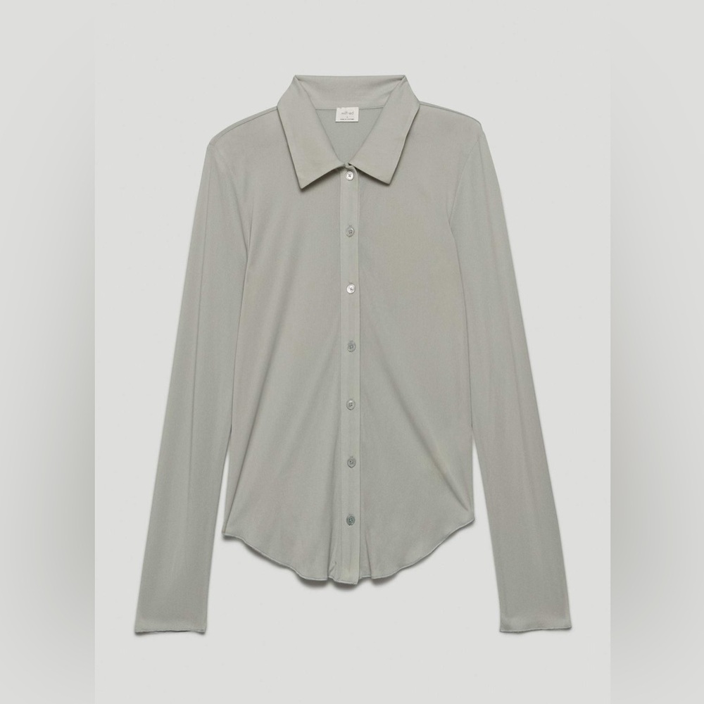Wilfred Aritzia Pose Longsleeve Button Up Dusky Green Tencel 82760 Size S
